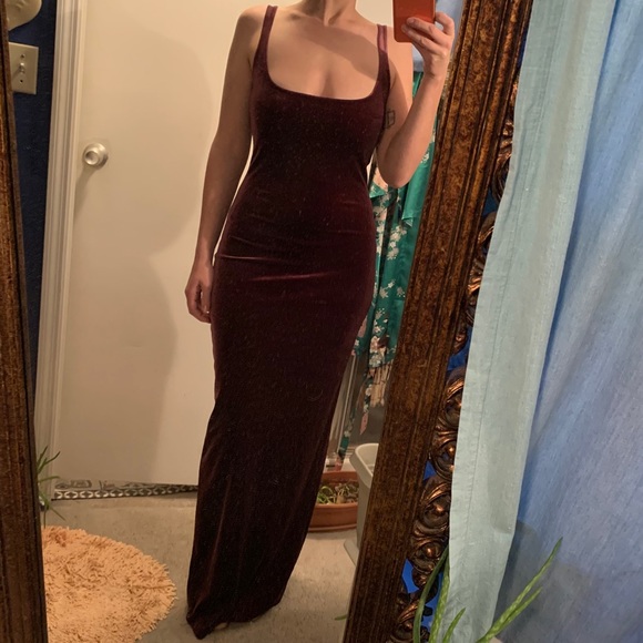 Vintage Plum Velvet Deep V open back maxi dress S - Picture 9 of 9